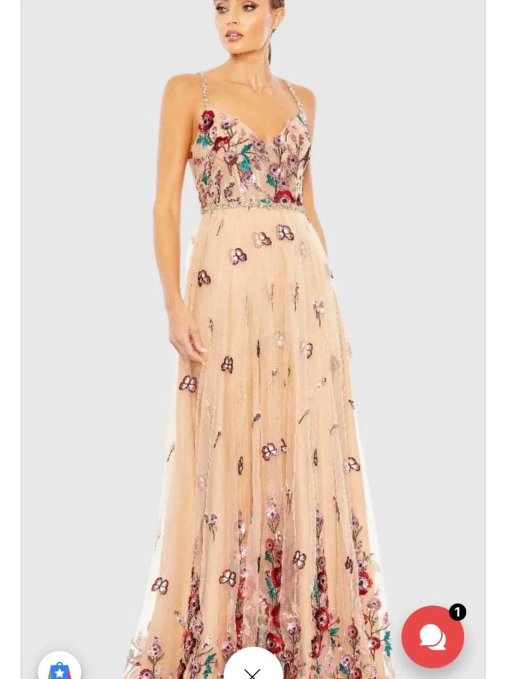 Mac Duggal Beige Embellished Floral Detail A Line Gown Size 16 - Picture 6 of 6